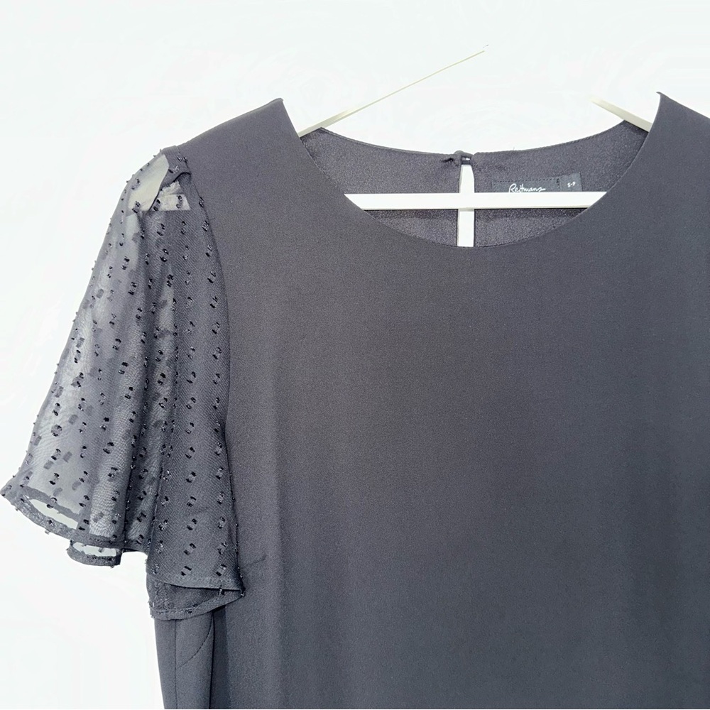 REITMANS BLACK CHIFFON DRESS, US SMALL - FEMININE, ELEGANT, PROFESSIONAL - Picture 2 of 6